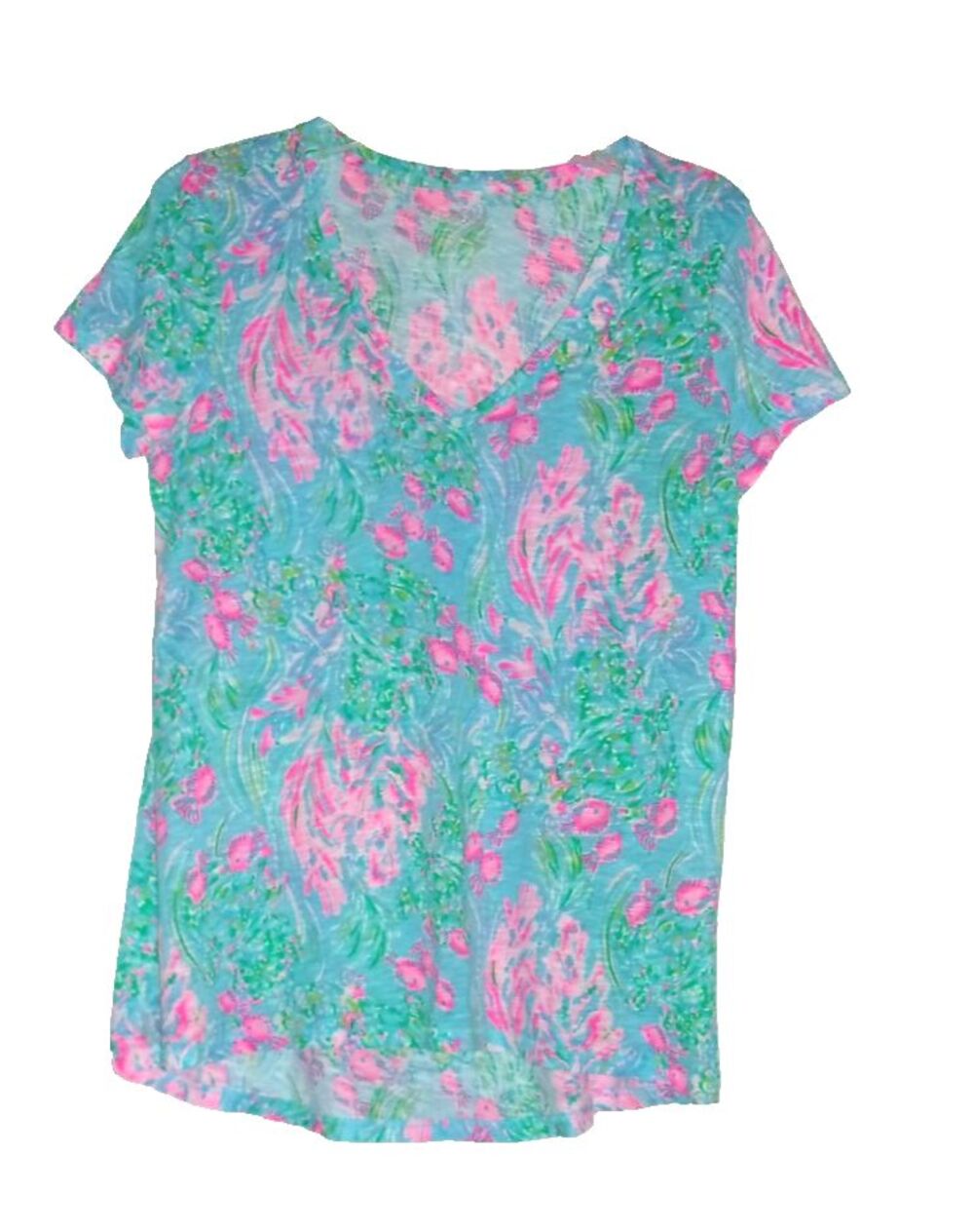Lilly Pulitzerxt Fish Shirt Top Blue Pink Sz. S Cotton Impressionist Absract